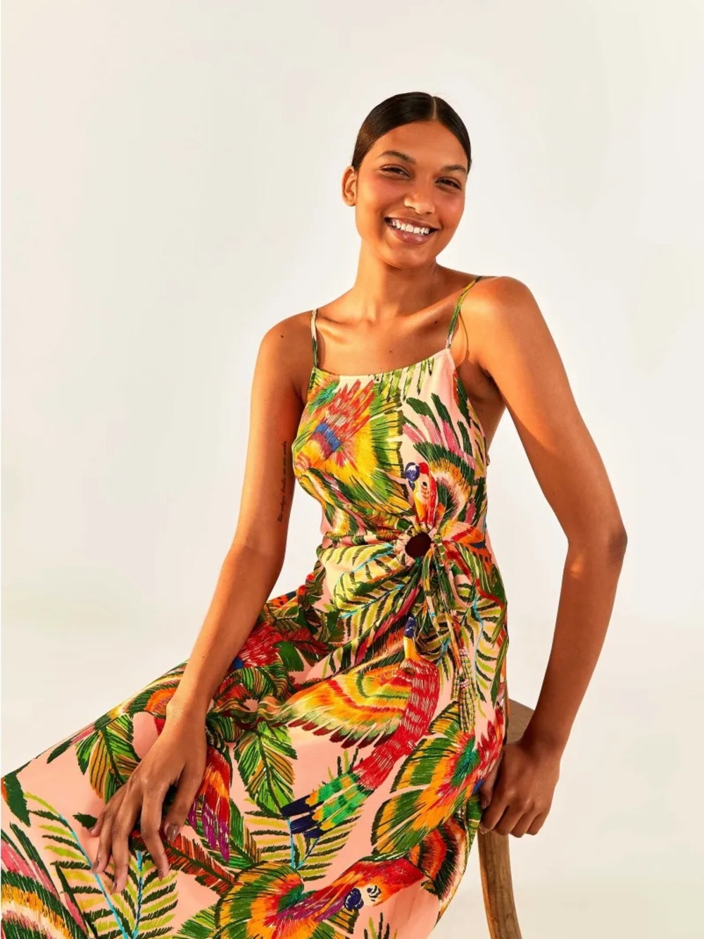 FARM RIO 
Macaw Leaves Cut-Out Midi Dress